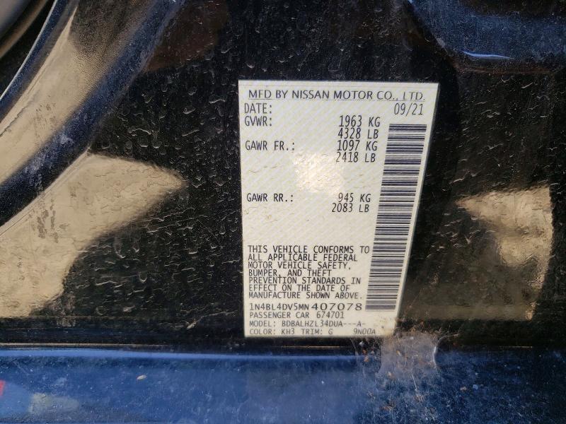 Aukcja sprzedaży 2021 Nissan Altima, vin: 1N4BL4DV5MN407078, numer aukcji: 63218466