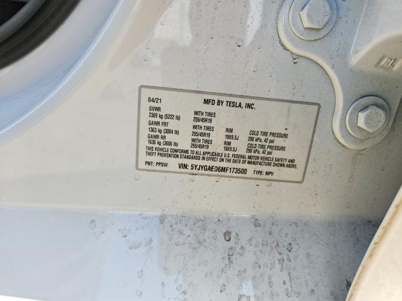 Продаж на аукціоні авто 2021 Tesla Model Y, vin: 5YJYGAED6MF173500, номер лоту: 62107866