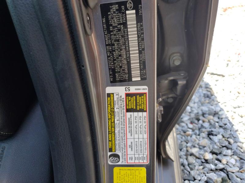 2022 Toyota Camry მანქანა იყიდება აუქციონზე, vin: 4T1K61AK6NU707046, აუქციონის ნომერი: 62204346