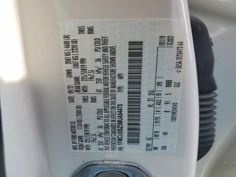 62637396 :رقم المزاد ، 1FMCU0BZ5MUA94478 vin ، 2021 Ford Escape مزاد بيع
