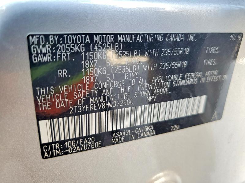 61912526 :رقم المزاد ، 2T3YFREV8HW322600 vin ، 2017 Toyota Rav4 مزاد بيع
