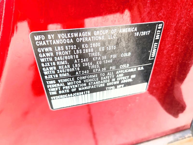Продажа на аукционе авто 2018 Volkswagen Atlas, vin: 1V2CR2CA0JC536173, номер лота: 60991796