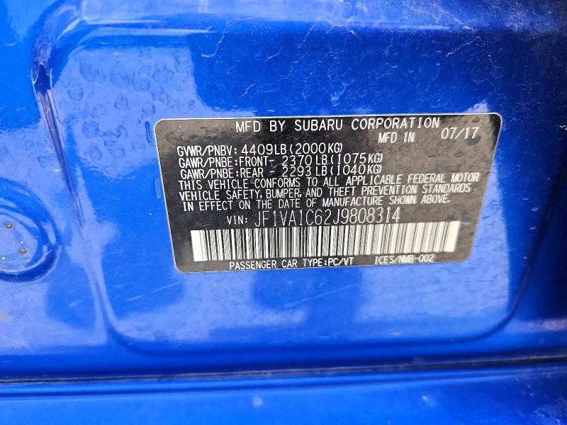 Продажа на аукционе авто 2018 Subaru Wrx, vin: JF1VA1C62J9808314, номер лота: 60056896