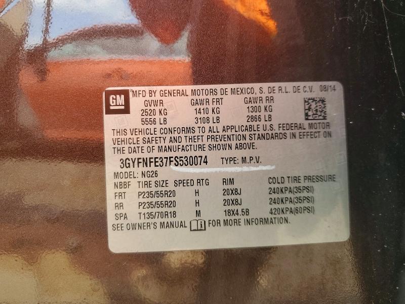 61997696 :رقم المزاد ، 3GYFNFE37FS530074 vin ، 2015 Cadillac Srx مزاد بيع