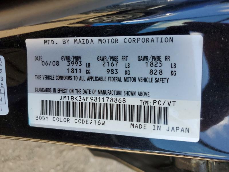 Продажа на аукционе авто 2008 Mazda 3, vin: JM1BK34F981178868, номер лота: 61332666