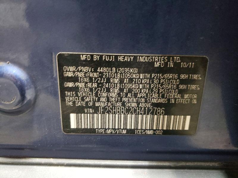 62630396 :رقم المزاد ، JF2SHBBC2CH412786 vin ، 2012 Subaru Forester مزاد بيع