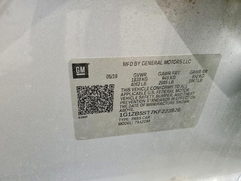 2019 Chevrolet Malibu მანქანა იყიდება აუქციონზე, vin: 1G1ZB5ST7KF223926, აუქციონის ნომერი: 59688936