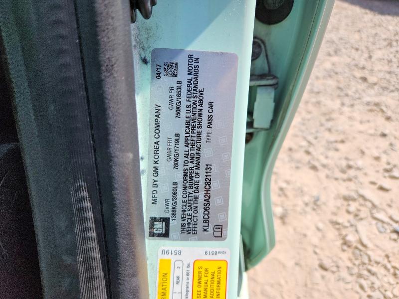 2017 Chevrolet Spark მანქანა იყიდება აუქციონზე, vin: KL8CD6SA2HC821131, აუქციონის ნომერი: 60182266