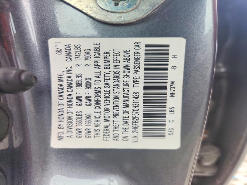 Aukcja sprzedaży 2012 Honda Civic, vin: 2HGFB2F57CH311428, numer aukcji: 61876466