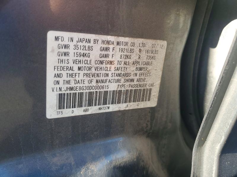 Продаж на аукціоні авто 2013 Honda Fit, vin: JHMGE8G30DC000615, номер лоту: 62628976