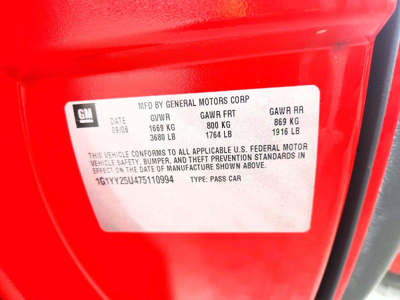 Aukcja sprzedaży 2007 Chevrolet Corvette, vin: 1G1YY25U475110994, numer aukcji: 60843646