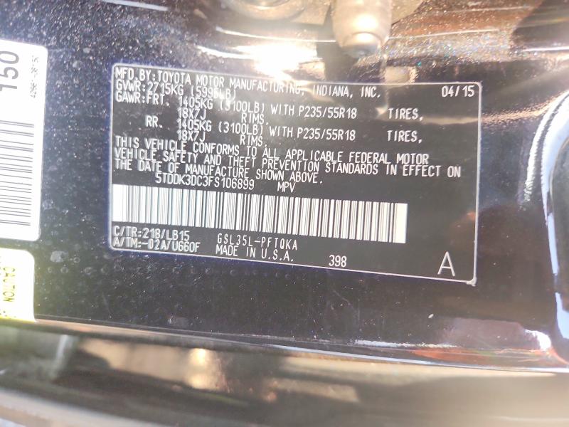 Aukcja sprzedaży 2015 Toyota Sienna, vin: 5TDDK3DC3FS106899, numer aukcji: 60388196