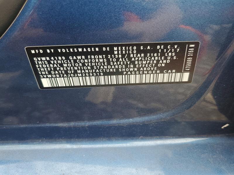 61318256 :رقم المزاد ، 3VWDB7AJ0JM259319 vin ، 2018 Volkswagen Jetta مزاد بيع