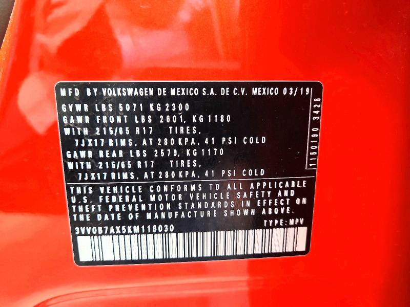 Продаж на аукціоні авто 2019 Volkswagen Tiguan, vin: 3VV0B7AX5KM118030, номер лоту: 60990176
