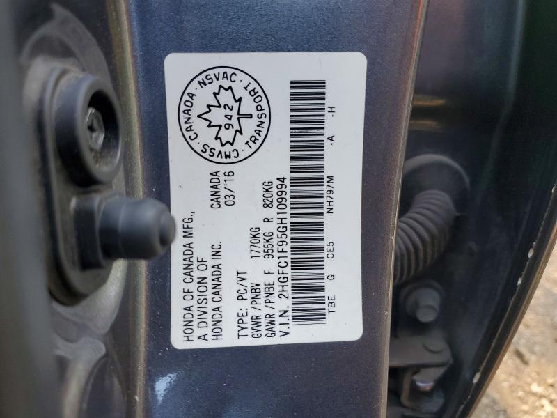 60673146 :رقم المزاد ، 2HGFC1F95GH109994 vin ، 2016 Honda Civic مزاد بيع