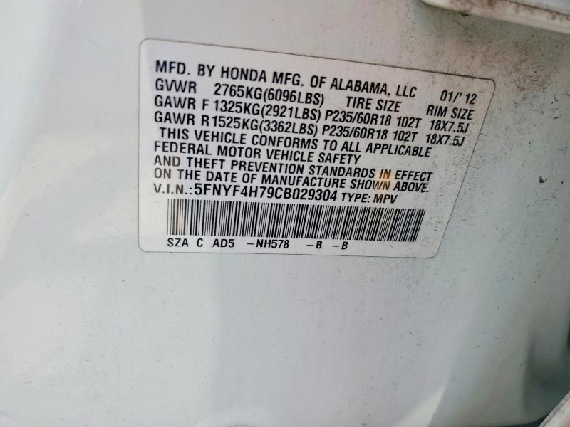 60623746 :رقم المزاد ، 5FNYF4H79CB029304 vin ، 2012 Honda Pilot مزاد بيع
