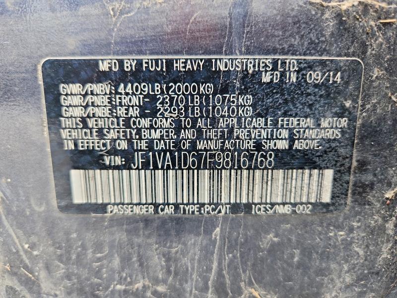 Продаж на аукціоні авто 2015 Subaru Wrx, vin: JF1VA1D67F9816768, номер лоту: 60797336
