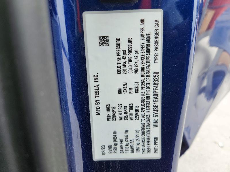 Auction sale of the 2023 Tesla Model 3, vin: 5YJ3E1EA0PF483250, lot number: 60868806