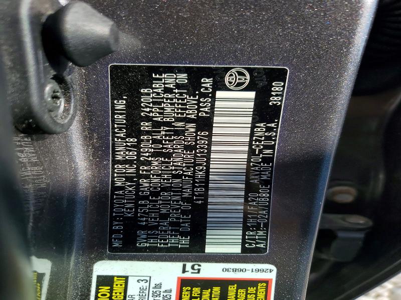 Продажа на аукционе авто 2018 Toyota Camry, vin: 4T1B11HK9JU133976, номер лота: 62209336