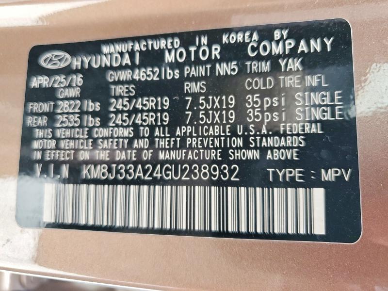 Aukcja sprzedaży 2016 Hyundai Tucson, vin: KM8J33A24GU238932, numer aukcji: 61151726