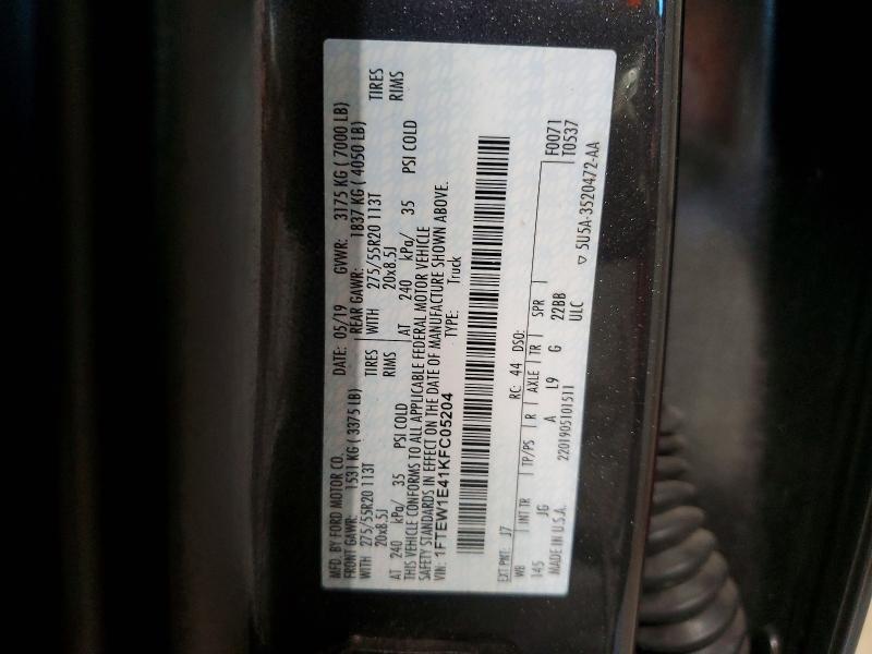 61182296 :رقم المزاد ، 1FTEW1E41KFC05204 vin ، 2019 Ford F150 مزاد بيع