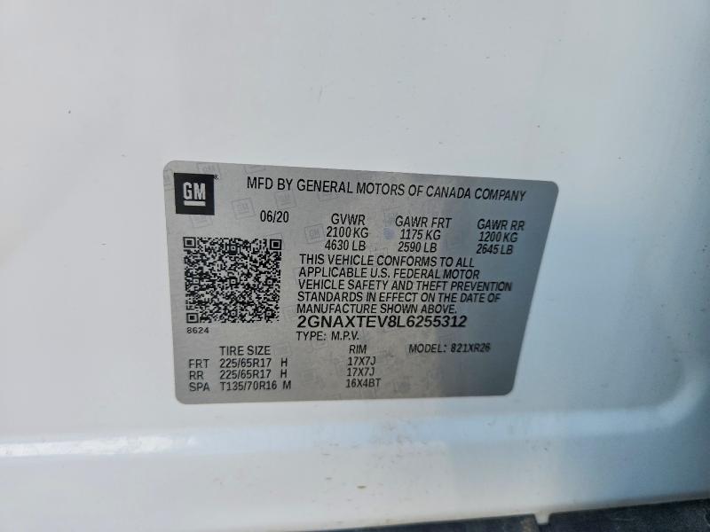 Aukcja sprzedaży 2020 Chevrolet Equinox, vin: 2GNAXTEV8L6255312, numer aukcji: 59621226