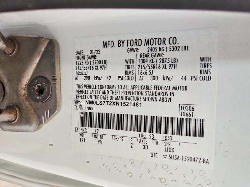 2022 Ford Transit Connect მანქანა იყიდება აუქციონზე, vin: NM0LS7T2XN1521481, აუქციონის ნომერი: 85790555