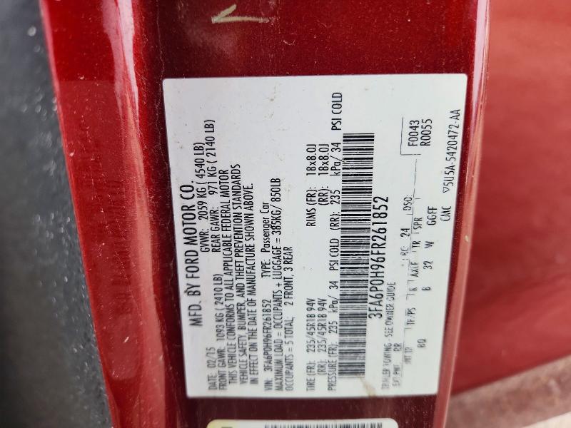 60635506 :رقم المزاد ، 3FA6P0H96FR261852 vin ، 2015 Ford Fusion مزاد بيع