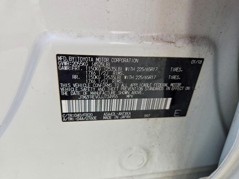 2018 Toyota Rav4 მანქანა იყიდება აუქციონზე, vin: JTMZFREV0JJ734955, აუქციონის ნომერი: 60439856