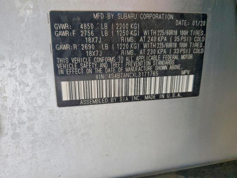 61028586 :رقم المزاد ، 4S4BTANCXL3171765 vin ، 2020 Subaru Outback مزاد بيع