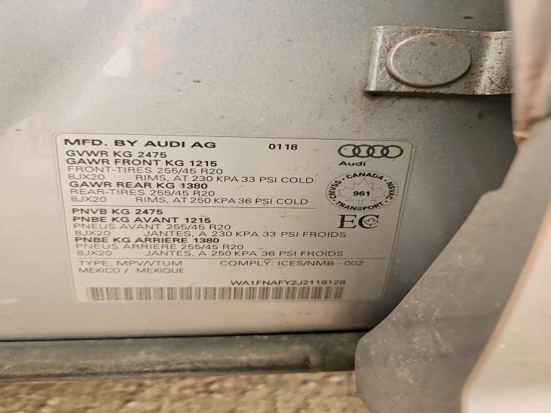 Продажа на аукционе авто 2018 Audi Q5, vin: WA1FNAFY2J2118128, номер лота: 55937066