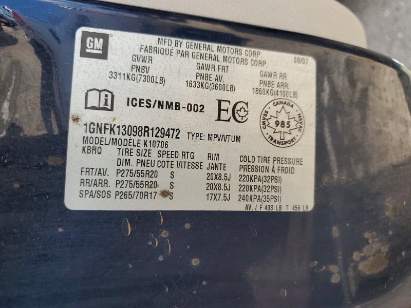 Продаж на аукціоні авто 2008 Chevrolet Tahoe, vin: 1GNFK13098R129472, номер лоту: 62889096
