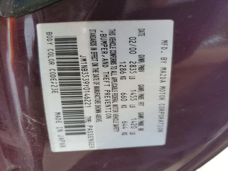 Aukcja sprzedaży 2000 Mazda Mx-5 Miata, vin: JM1NB3539Y0146221, numer aukcji: 62112906