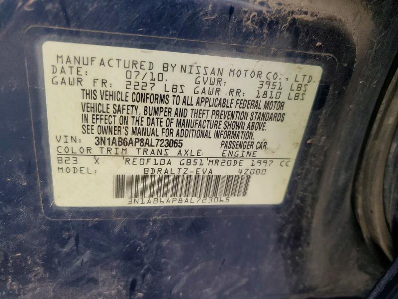 2010 Nissan Sentra მანქანა იყიდება აუქციონზე, vin: 3N1AB6AP8AL723065, აუქციონის ნომერი: 62033416