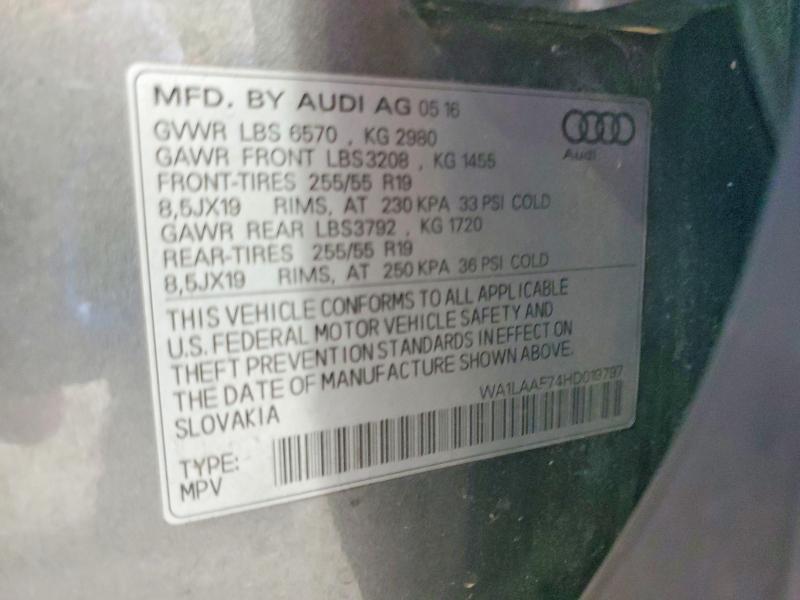 Продажа на аукционе авто 2017 Audi Q7, vin: WA1LAAF74HD019797, номер лота: 61865576