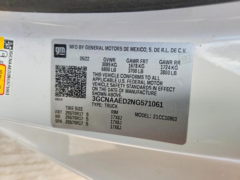 Aukcja sprzedaży 2022 Chevrolet Silverado, vin: 3GCNAAED2NG571061, numer aukcji: 60743006