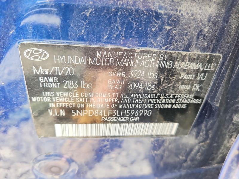 2020 Hyundai Elantra მანქანა იყიდება აუქციონზე, vin: 5NPD84LF3LH596990, აუქციონის ნომერი: 59259956