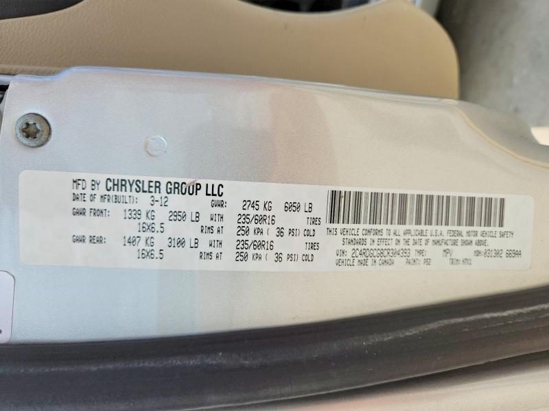 61729986 :رقم المزاد ، 2C4RDGCG8CR304393 vin ، 2012 Dodge Grand Caravan مزاد بيع