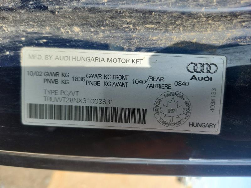 Auction sale of the 2003 Audi Tt, vin: TRUWT28NX31003831, lot number: 62232136