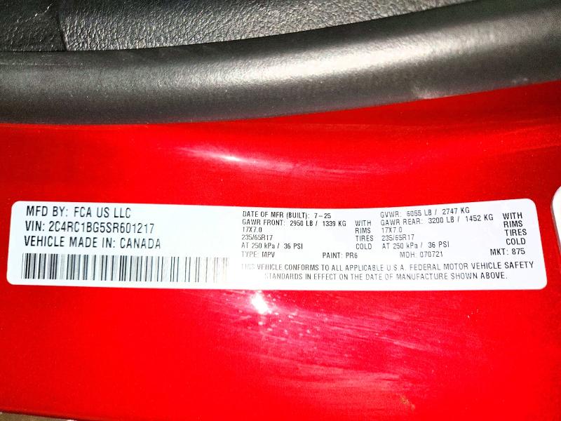 2025 Chrysler Pacifica მანქანა იყიდება აუქციონზე, vin: 2C4RC1BG5SR601217, აუქციონის ნომერი: 61918036