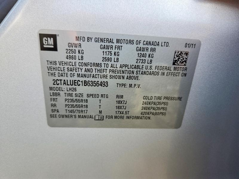 61952896 :رقم المزاد ، 2CTALUEC1B6356493 vin ، 2011 Gmc Terrain مزاد بيع