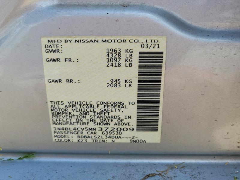 2021 Nissan Altima მანქანა იყიდება აუქციონზე, vin: 1N4BL4CV5MN372009, აუქციონის ნომერი: 59089336
