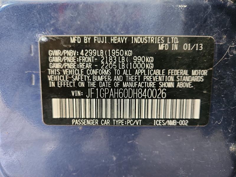 Aukcja sprzedaży 2013 Subaru Impreza, vin: JF1GPAH60DH840026, numer aukcji: 60756436