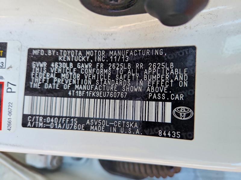 2014 Toyota Camry მანქანა იყიდება აუქციონზე, vin: 4T1BF1FK9EU760767, აუქციონის ნომერი: 60504936