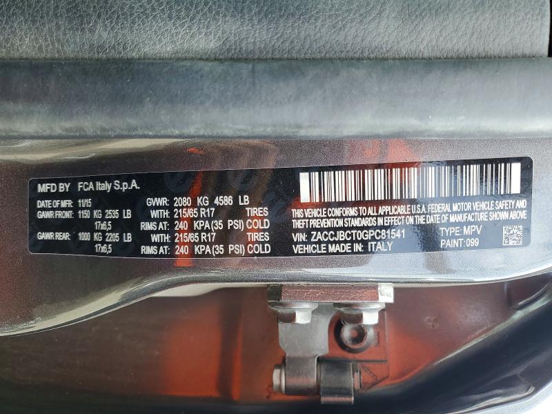 Aukcja sprzedaży 2016 Jeep Renegade, vin: ZACCJBCT0GPC81541, numer aukcji: 59122486