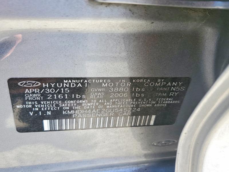 2016 Hyundai Elantra მანქანა იყიდება აუქციონზე, vin: KMHDH4AE2GU545224, აუქციონის ნომერი: 60603036