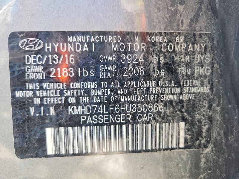 Aukcja sprzedaży 2017 Hyundai Elantra, vin: KMHD74LF6HU350866, numer aukcji: 58987726