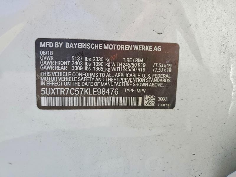 60964456 :رقم المزاد ، 5UXTR7C57KLE98476 vin ، 2019 Bmw X3 مزاد بيع