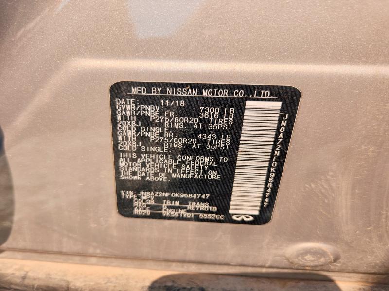 2019 Infiniti Qx80 მანქანა იყიდება აუქციონზე, vin: JN8AZ2NF0K9684747, აუქციონის ნომერი: 61635576