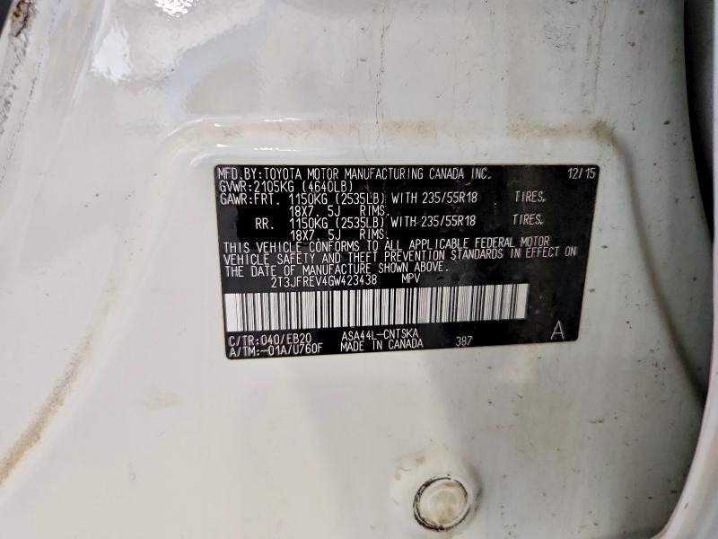 Продажа на аукционе авто 2016 Toyota Rav4, vin: 2T3JFREV4GW423438, номер лота: 58722466